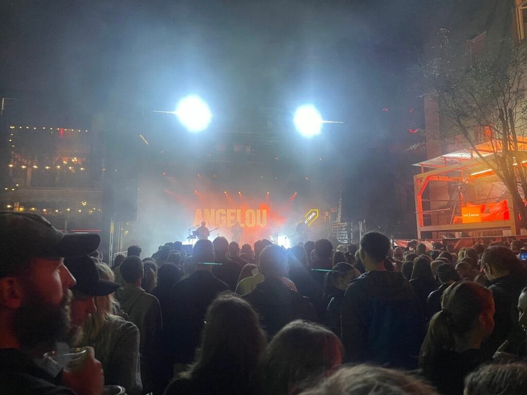 Crowd listening to the music.
