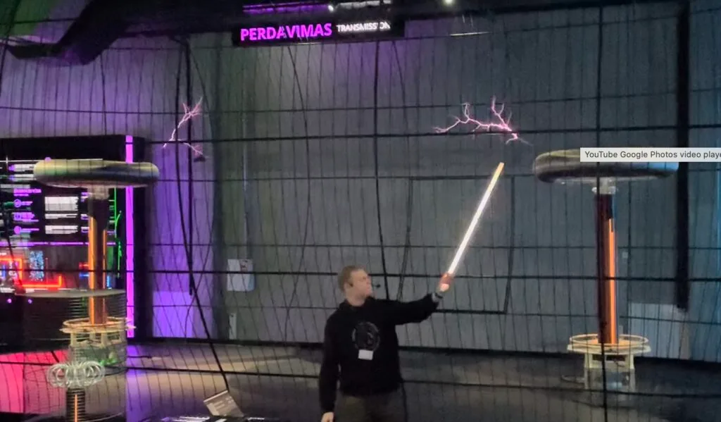 Electrical discharge demonstration with Tesla coils at the Energy and Technology Museum.