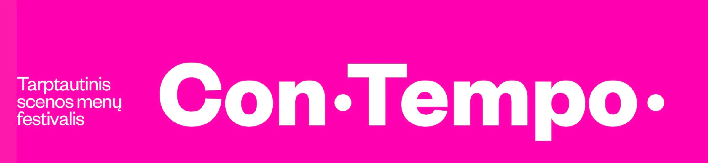 Promotional banner for Con-Tempo international performing arts festival on a pink background