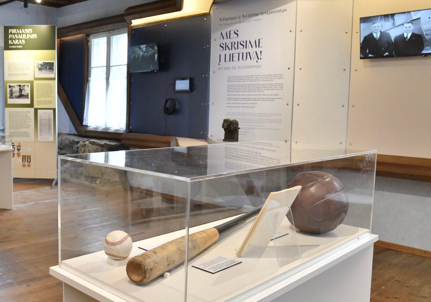 Display case with sports items at the Lithuanian Aviation MuseumClick to open side panel for more information.