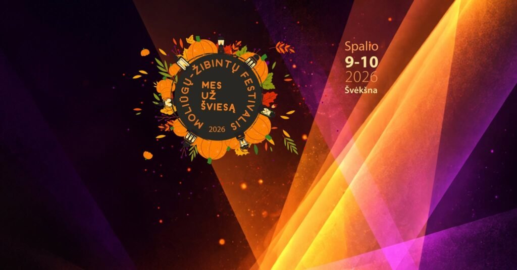 Promotional poster for the "We Are for Light 2026" pumpkin lantern festival in Švėkšna