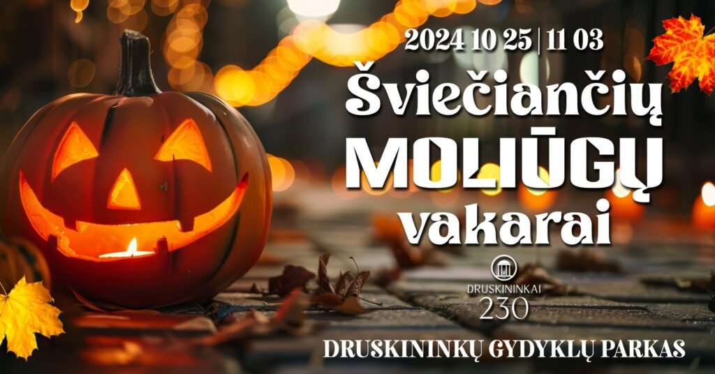Promotional poster for the "Illuminated Pumpkin Evenings" event in Druskininkai Resort Park