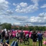 Crowd gathered outdoors, showcasing traditional festivals in Lithuania.